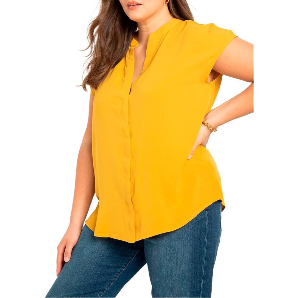 imageELOQUII Womens Plus Size Notch Collar BlouseGold