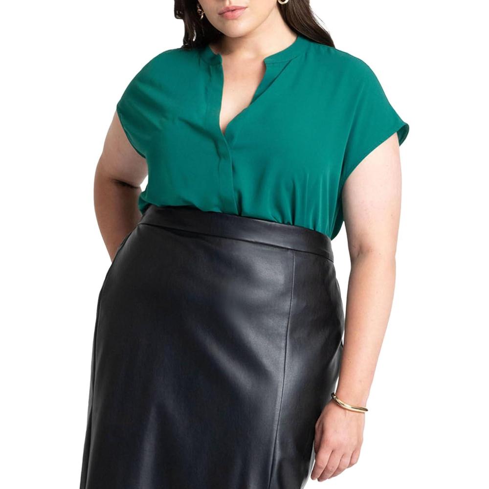 imageELOQUII Womens Plus Size Notch Collar BlouseRain Forest