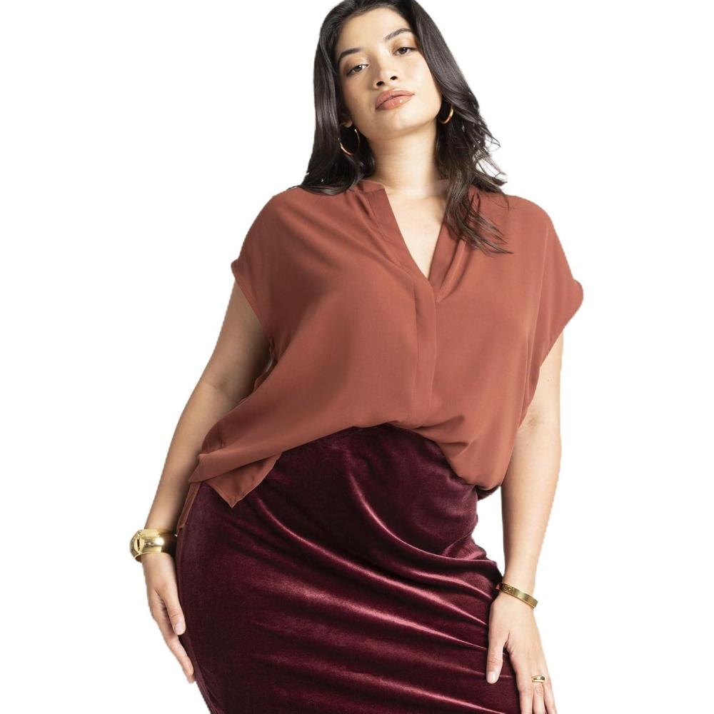 imageELOQUII Womens Plus Size Notch Collar BlouseTopaz Brown