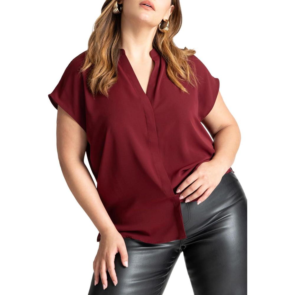 imageELOQUII Womens Plus Size Notch Collar BlouseZinfandel