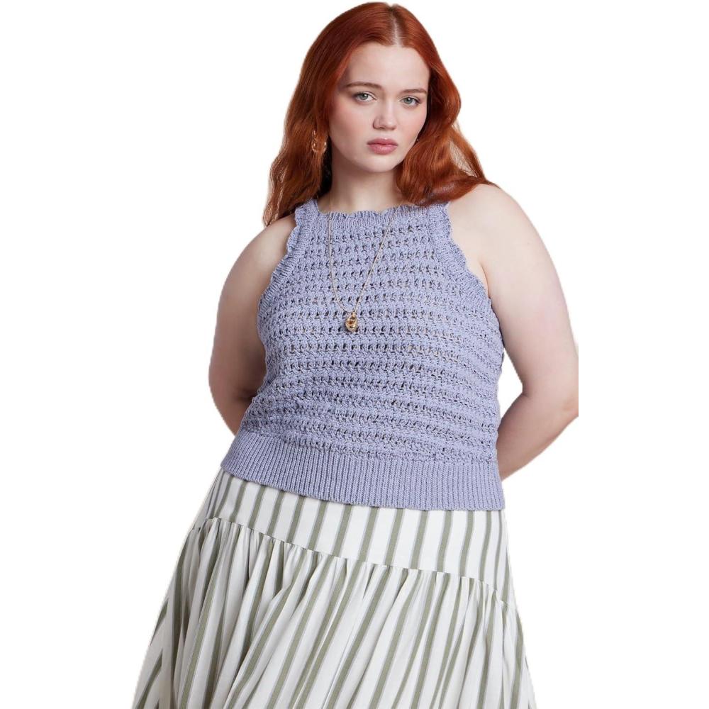 imageELOQUII Womens Plus Size Open Stitch Racer TankBlue Blizzard