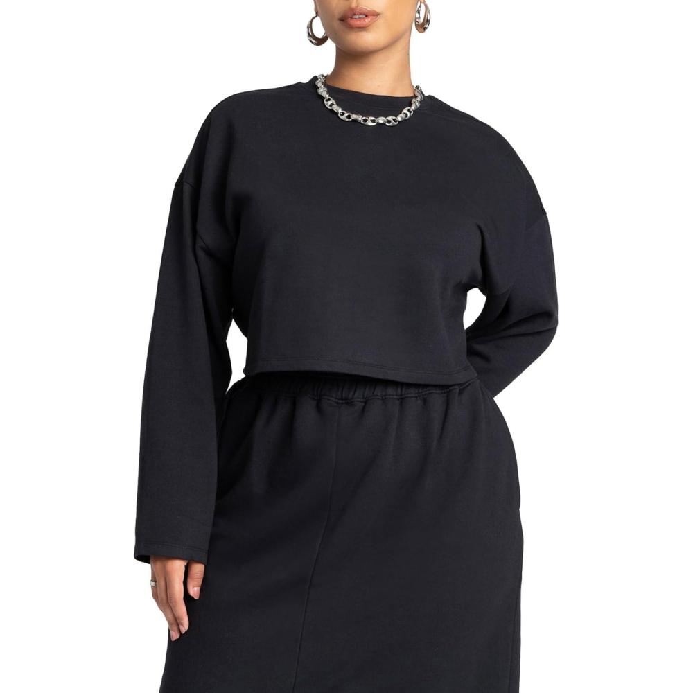 imageELOQUII Womens Plus Size Oversized Cropped SweatshirtBlack Onyx