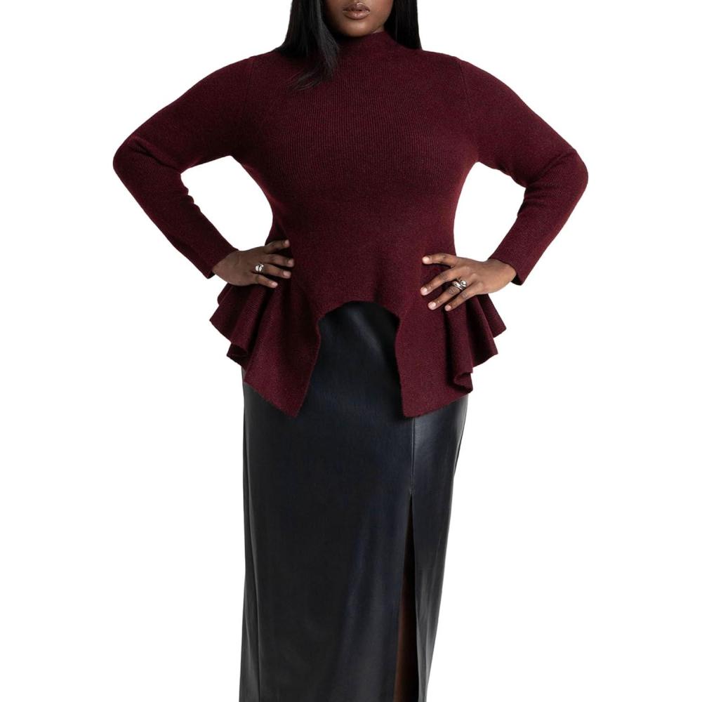 imageELOQUII Womens Plus Size Peplum SweaterZinfandel