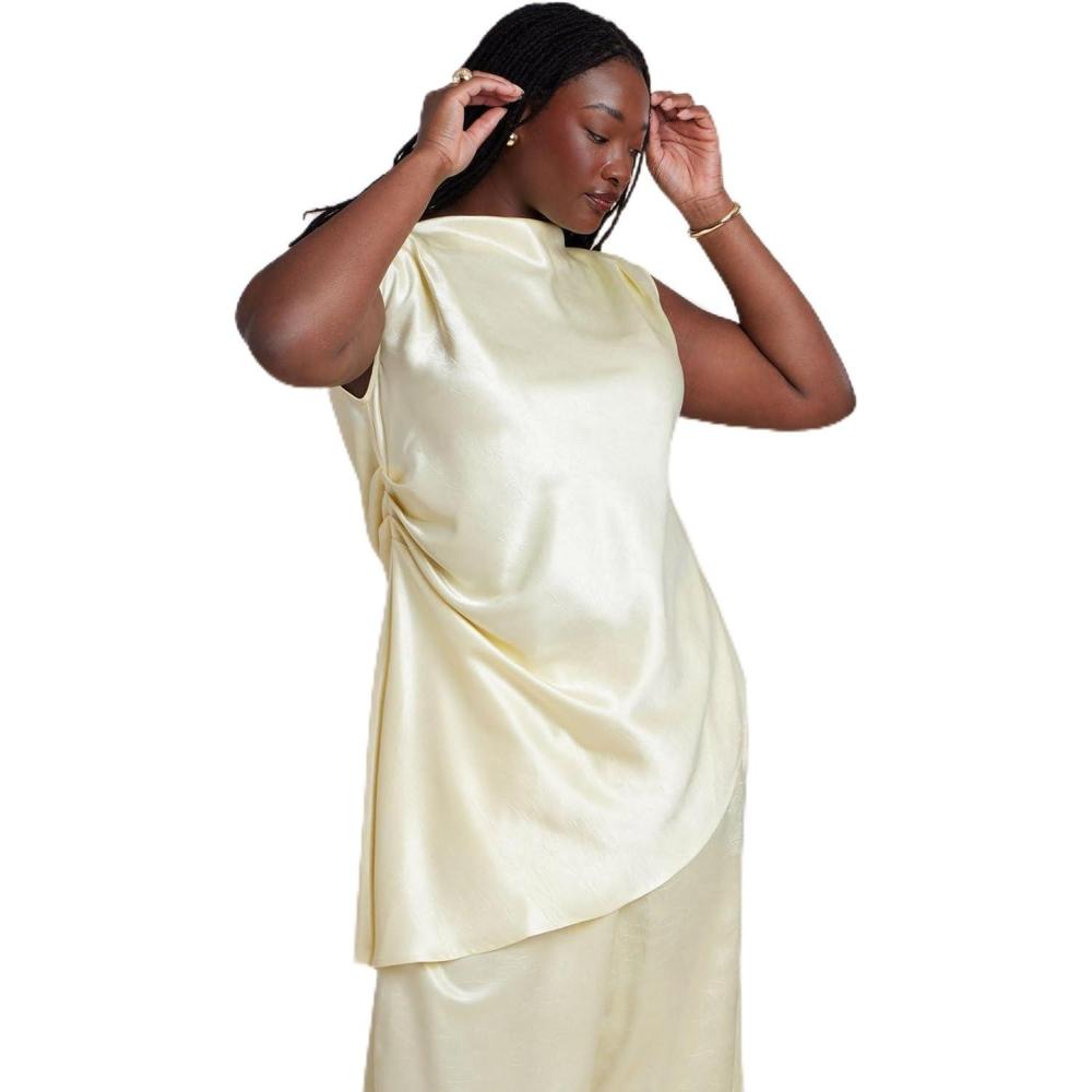 imageELOQUII Womens Plus Size Pleat Detail Longline TopGolden Haze