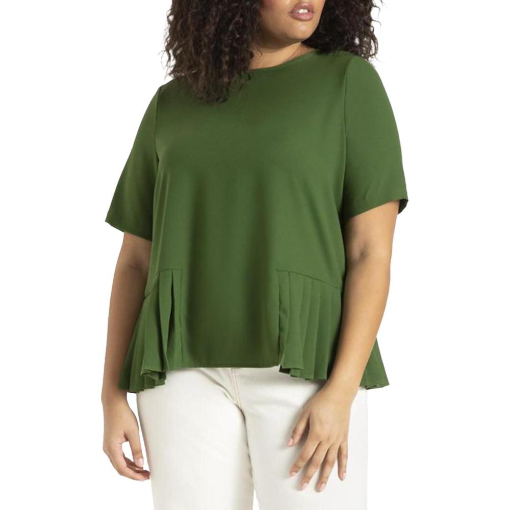 imageELOQUII Womens Plus Size Pleated Hem TopForest Elf