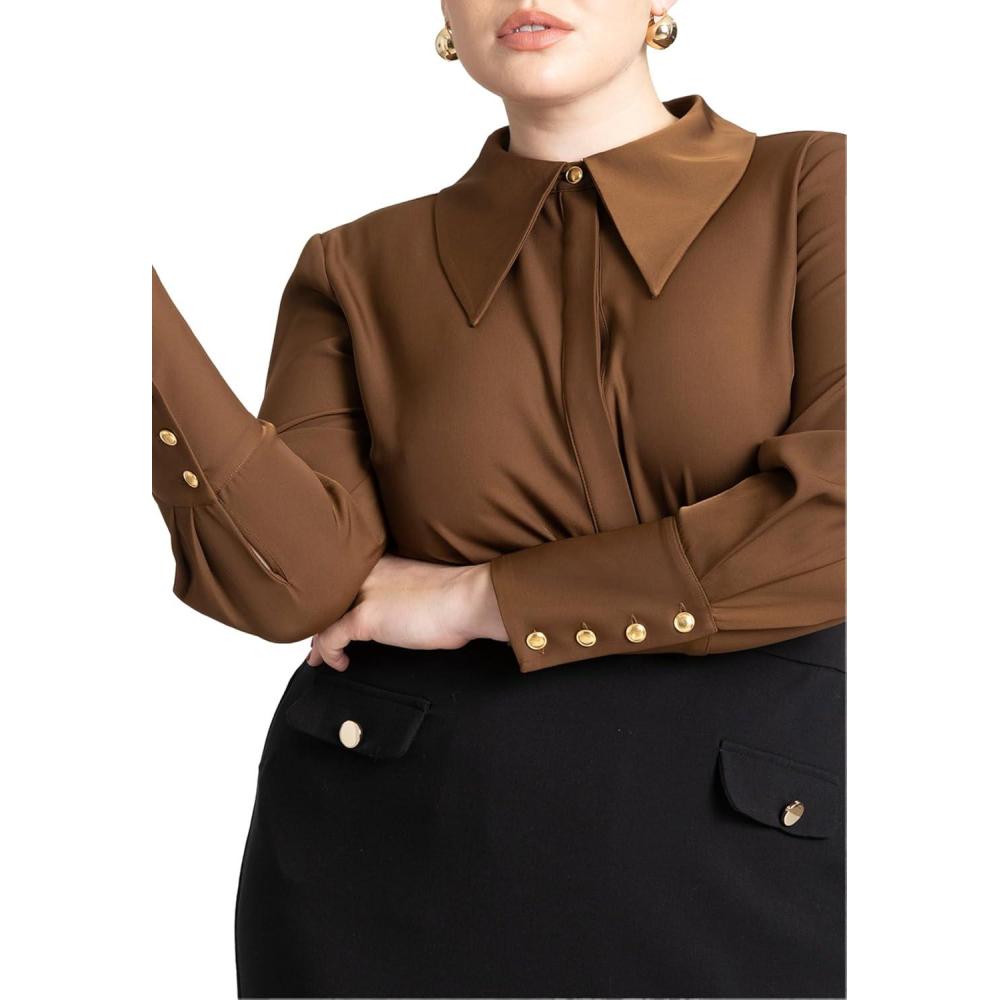 imageELOQUII Womens Plus Size Pointed Collar Button Up ShirtCarafe