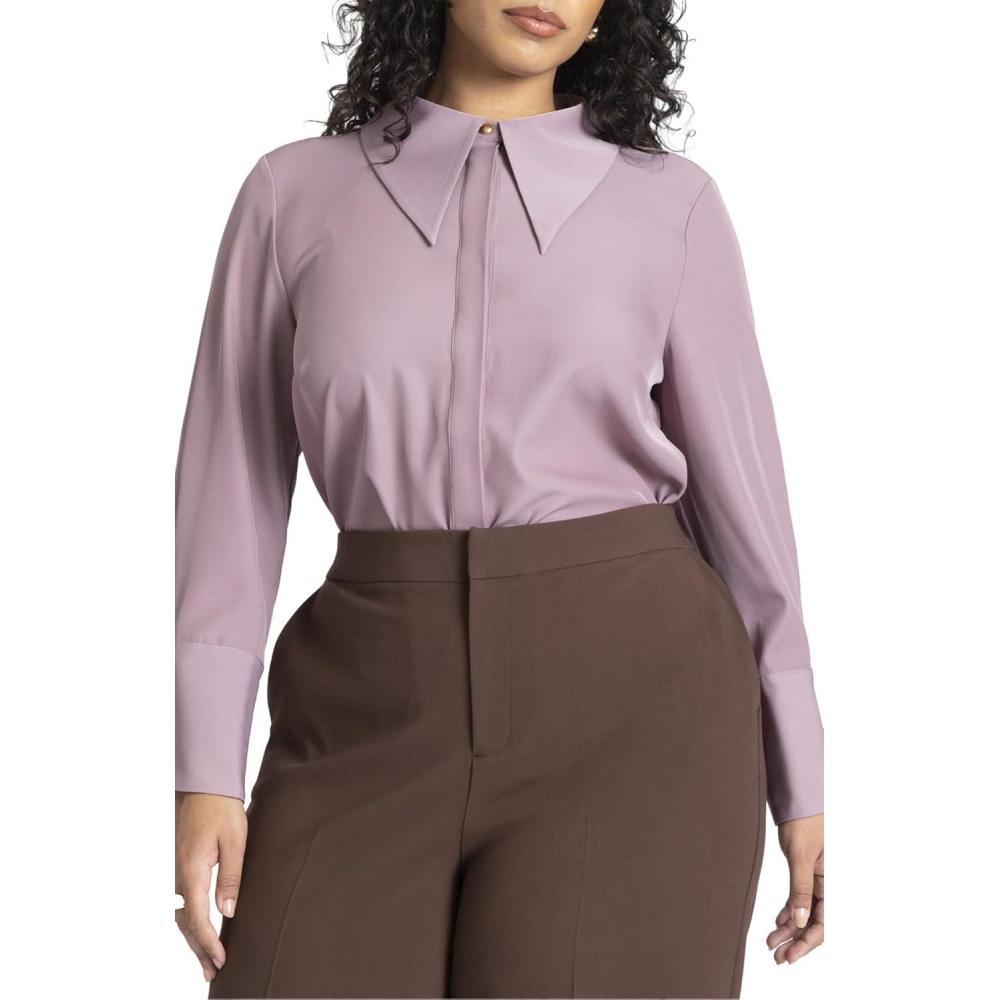 imageELOQUII Womens Plus Size Pointed Collar Button Up ShirtGrape Shake