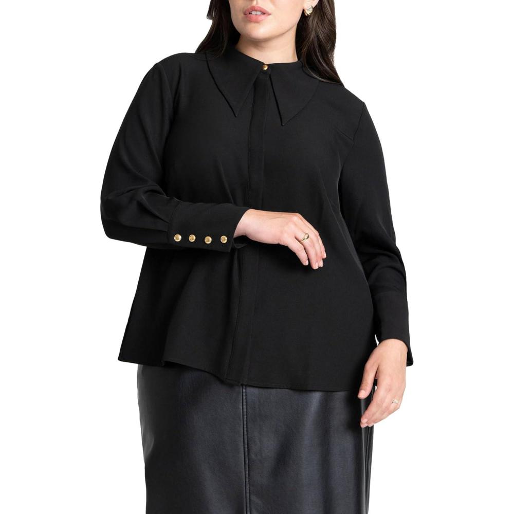 imageELOQUII Womens Plus Size Pointed Collar Button Up ShirtTotally Black