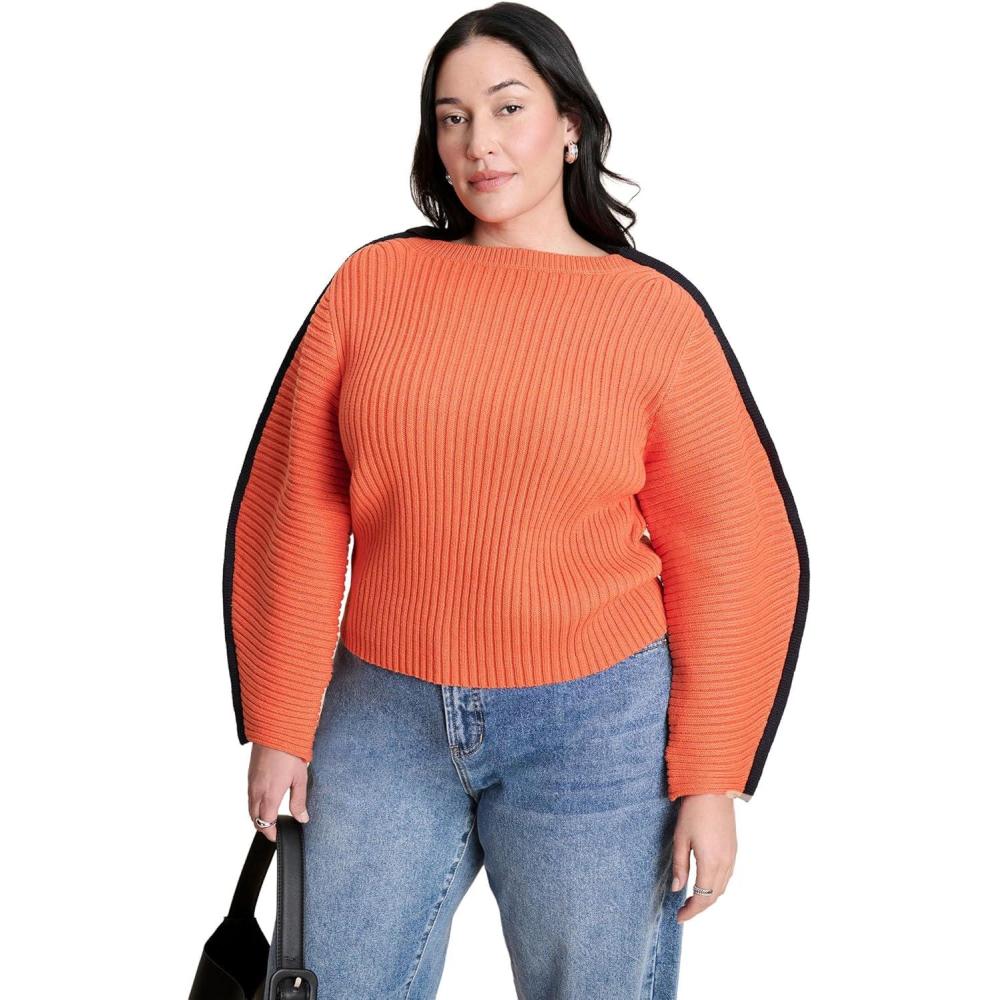 imageELOQUII Womens Plus Size Rounded Sleeve SweaterSpicy Orange