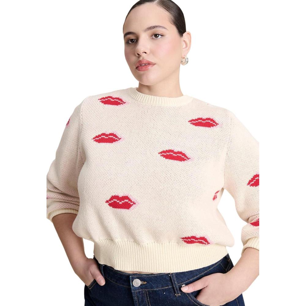 imageELOQUII Womens Plus Size Scattered Lip SweaterLips Print