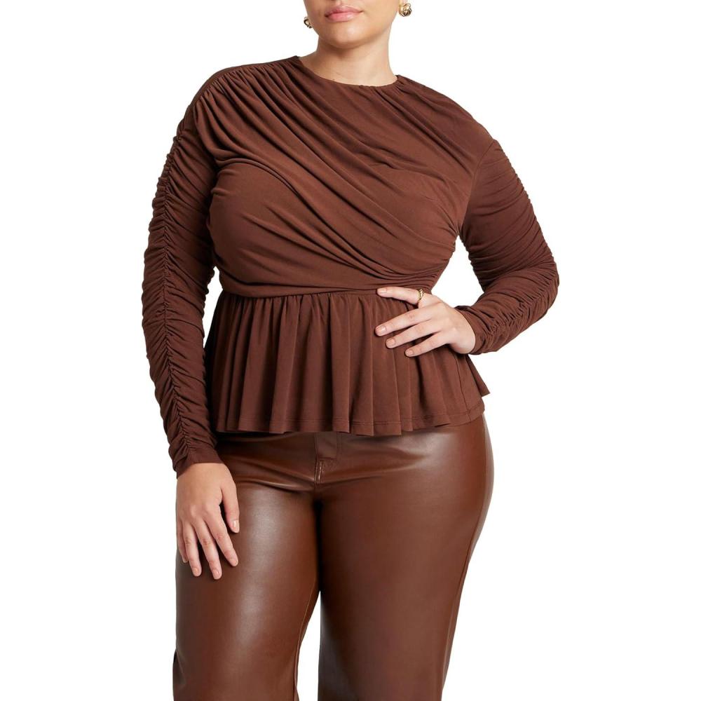 imageELOQUII Womens Plus Size Shirred Peplum TopPotting Soil