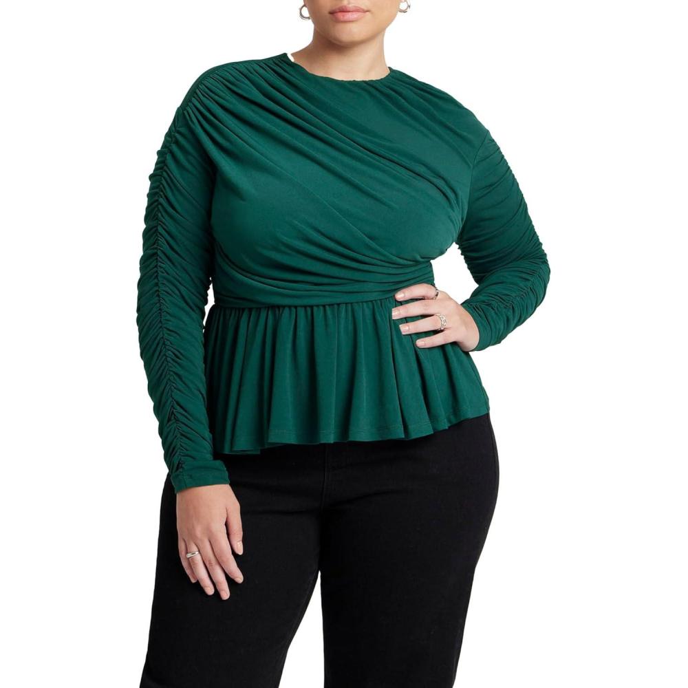 imageELOQUII Womens Plus Size Shirred Peplum TopRainforest