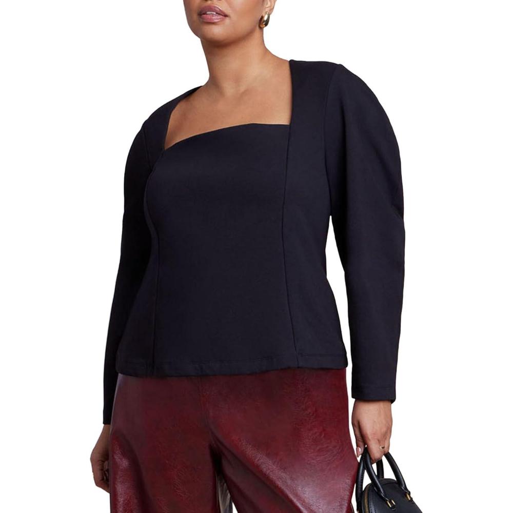 imageELOQUII Womens Plus Size Square Neck Maiden TopBlack Onyx