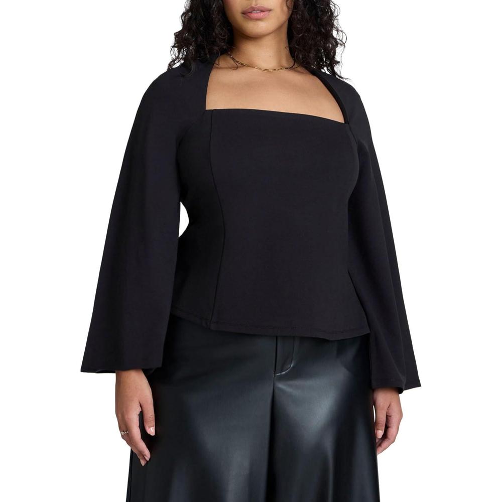 imageELOQUII Womens Plus Size Square Neck Seam Detail TopBlack Onyx