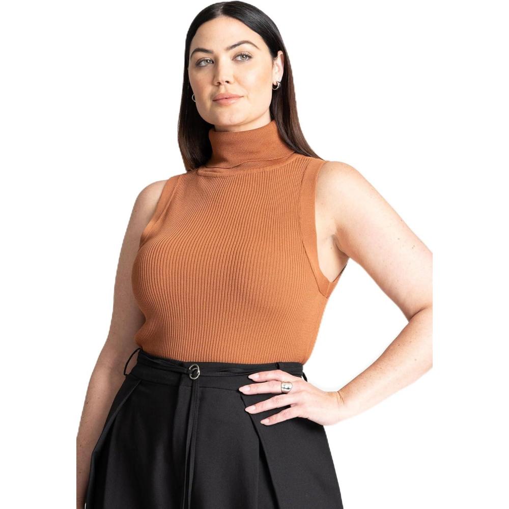 imageELOQUII Womens Plus Size Turtleneck Layering SweaterWarm Chestnut