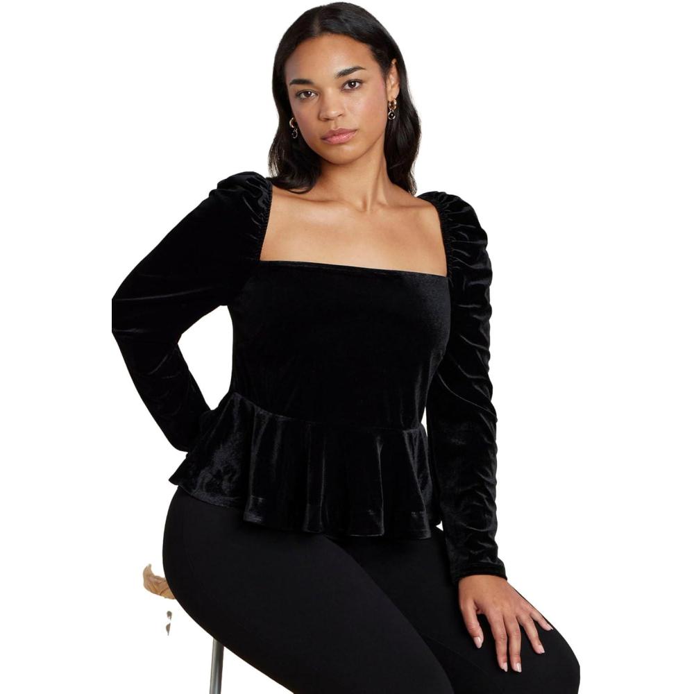 imageELOQUII Womens Plus Size Velvet Peplum Top