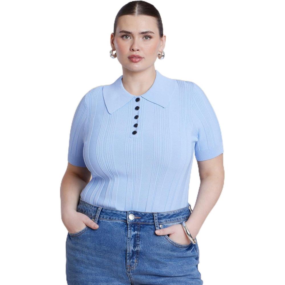imageELOQUII Womens Plus Size Veriegated Rib Collared SweaterDutch Canal
