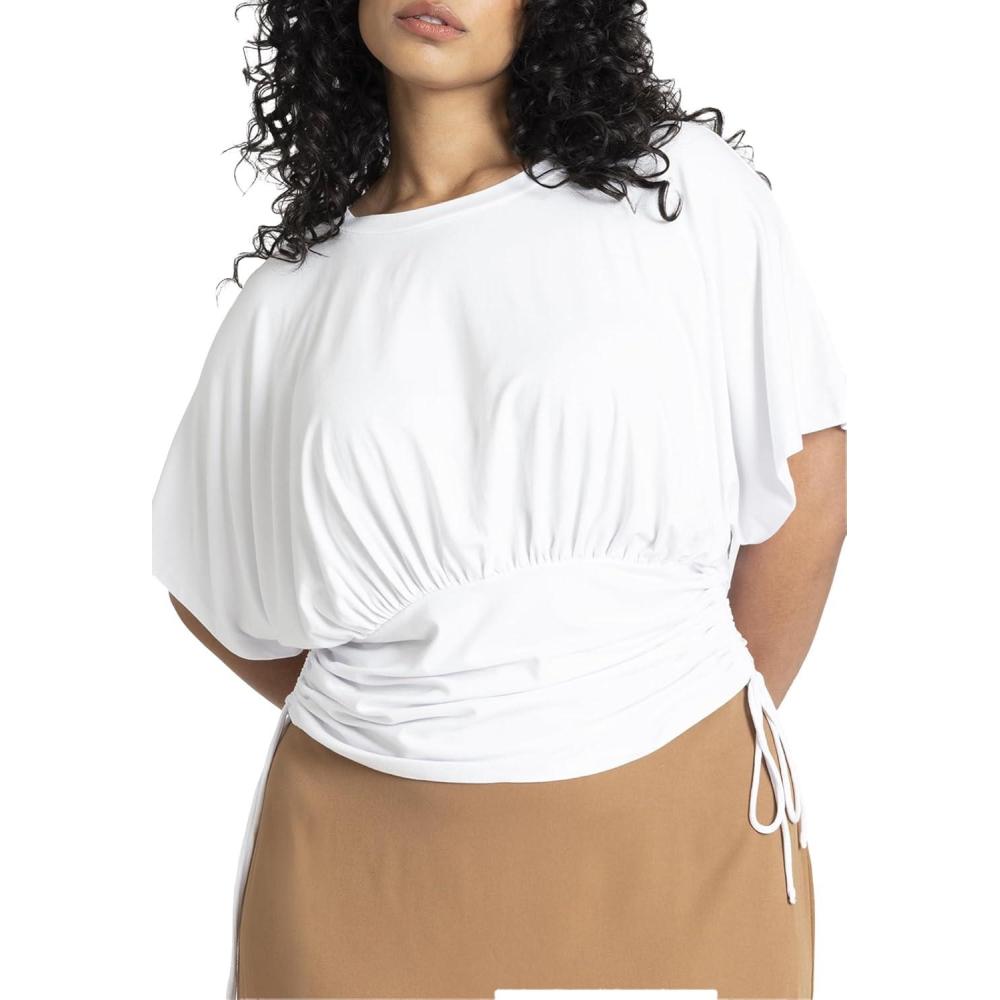 imageELOQUII Womens Plus Size wrap Sleeve TeeWhite