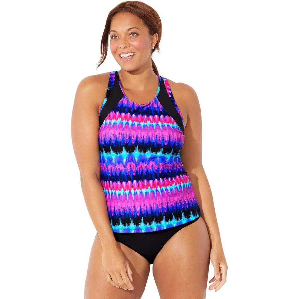 imageSwimsuits For All Chlorine Resistant High Neck Racerback Tankini SetPink Abstract Black