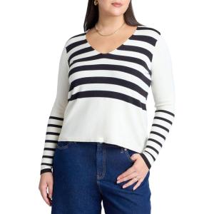 ELOQUII Women’s Plus Size Abstract Striped Sweater(Black White Stripe)