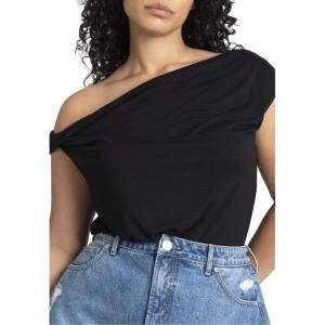 ELOQUII Women’s Plus Size Asym Twist Sleeve Top(Black Onyx)