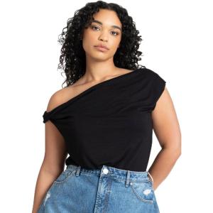 ELOQUII Women’s Plus Size Asym Twist Sleeve Top(Ethereal Green)