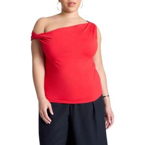 ELOQUII Women’s Plus Size Asym Twist Sleeve Top(High Risk Red)