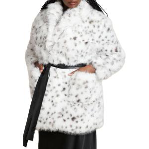 ELOQUII Women’s Plus Size Belted Coat(Snow Leopard)