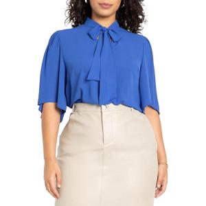 ELOQUII Women’s Plus Size Bow Blouse with Flutter Sleeve(Cobalt Blue)