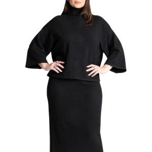 ELOQUII Women’s Plus Size Boxy Three Quarter Sleeve Turtleneck(Black Onyx)
