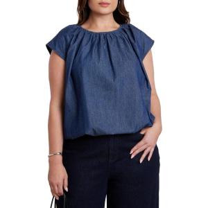 ELOQUII Women’s Plus Size Bubble Chambray Top(Navy)
