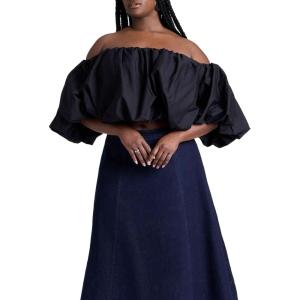 ELOQUII Women’s Plus Size Bubble Top(Black Onyx)