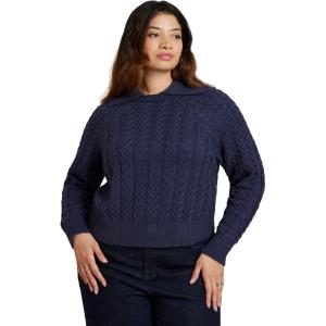 ELOQUII Women’s Plus Size Cableknit Sweater with Wide Collar(Rich Navy)