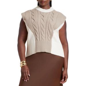 ELOQUII Women’s Plus Size Colorblock Sweater Vest(Oatmeal)