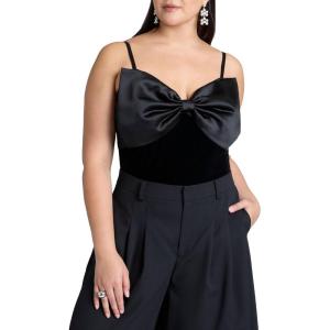 ELOQUII Women’s Plus Size Contrast Bow Bodysuit(Black Onyx and Sugar)