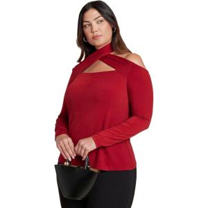 ELOQUII Women’s Plus Size Cross Front Cut Out Top(Red Dahlia)