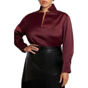 ELOQUII Women’s Plus Size Deconstructed Neckline Blouse(Tawny Port)