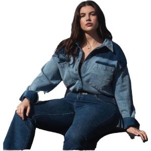 ELOQUII Women’s Plus Size Denim Trucker Shirt