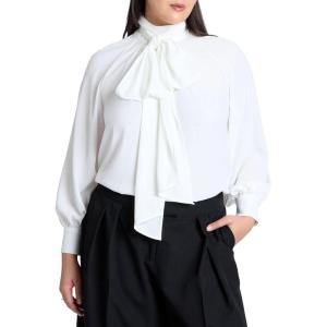 ELOQUII Women’s Plus Size Dramatic Neck-Tie Blouse(Sugar Swizzle)