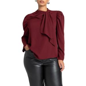 ELOQUII Women’s Plus Size Drape Front Blouse(Zinfandel)