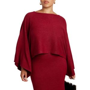 ELOQUII Women’s Plus Size Draped Cropped Sweater(Rumba Red)