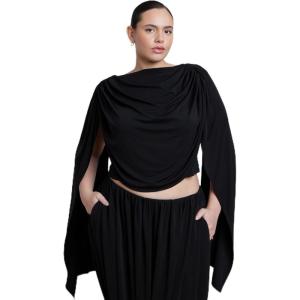ELOQUII Women’s Plus Size Draped Flounce Top(Black Onyx)