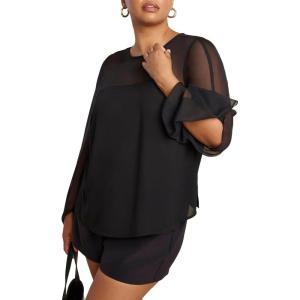 ELOQUII Women’s Plus Size Draped Sheer Sleeve Blouse