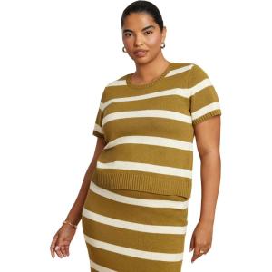 ELOQUII Women’s Plus Size Fitted Sweater Top(Tennis Stripe)