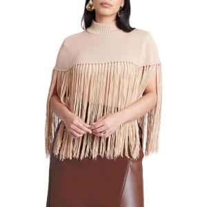 ELOQUII Women’s Plus Size Fringe Half Sweater(Camel)