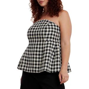 ELOQUII Women’s Plus Size Houndstooth Bustier(Black White Houndstooth)