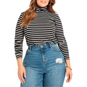 ELOQUII Women’s Plus Size Layering Turtleneck(Black White Stripe)