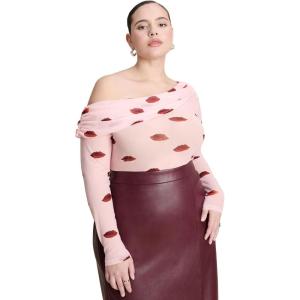 ELOQUII Women’s Plus Size Lip Print Mesh Top(Lips Print)
