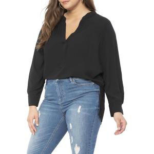 ELOQUII Women’s Plus Size Mandarin Collar Tunic(Black)