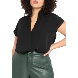 ELOQUII Women’s Plus Size Notch Collar Blouse(Black)